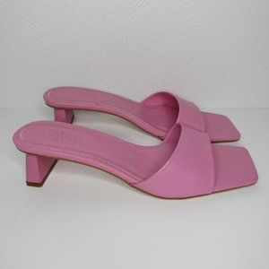 ZARA Pink Leather Block Heel Mule Sandals Size 9